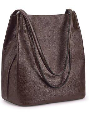 Women's Coffee Soft Genuine Leather Totes Purses with Top Magnetic Snap Closure